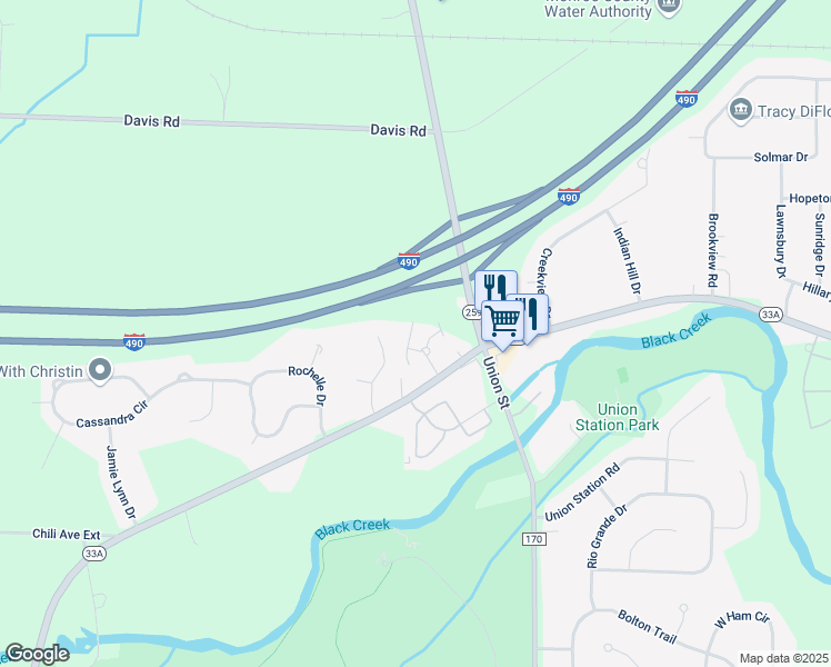 map of restaurants, bars, coffee shops, grocery stores, and more near 30 Stenwick Drive in Monroe County