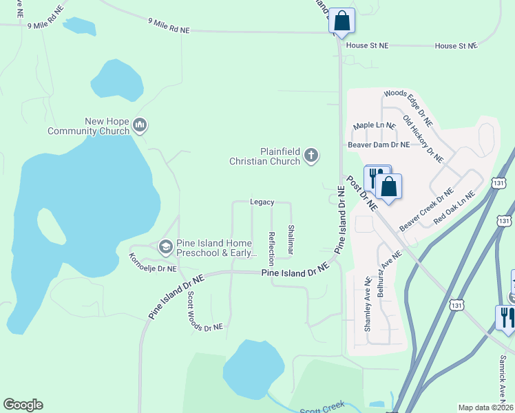 map of restaurants, bars, coffee shops, grocery stores, and more near 7170 Sovereign Drive Northeast in Comstock Park