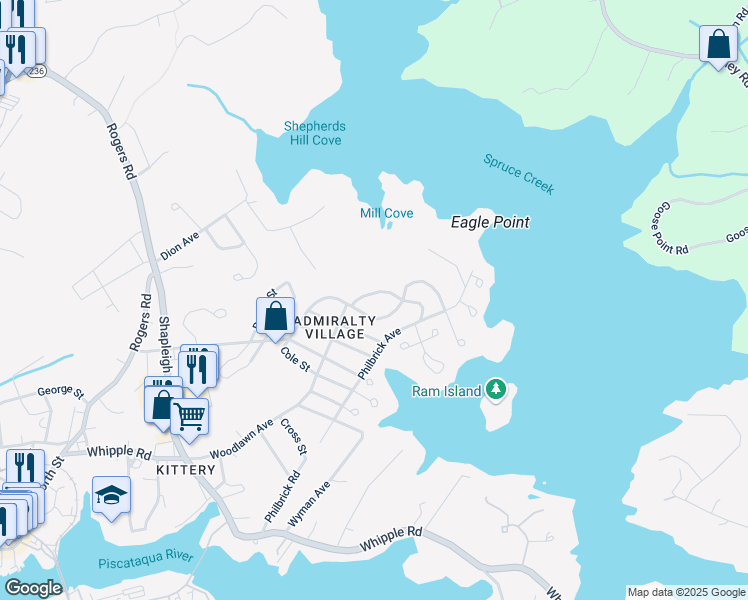 map of restaurants, bars, coffee shops, grocery stores, and more near 8-10 MacDougal Street in Kittery