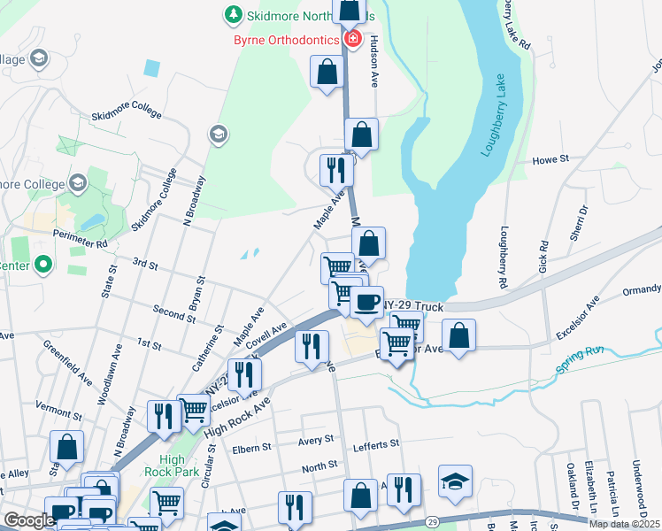 map of restaurants, bars, coffee shops, grocery stores, and more near 30 Maple Dell in Saratoga Springs