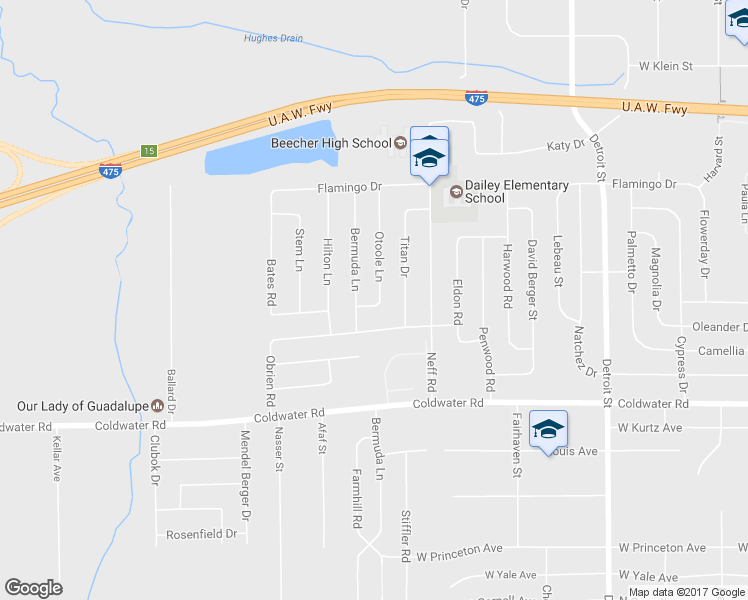 map of restaurants, bars, coffee shops, grocery stores, and more near 6121 Otoole Lane in Mount Morris