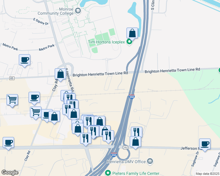 map of restaurants, bars, coffee shops, grocery stores, and more near 220 Community Manor Drive in Rochester