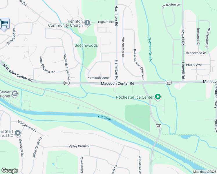 map of restaurants, bars, coffee shops, grocery stores, and more near 601 Macedon Center Road in Fairport