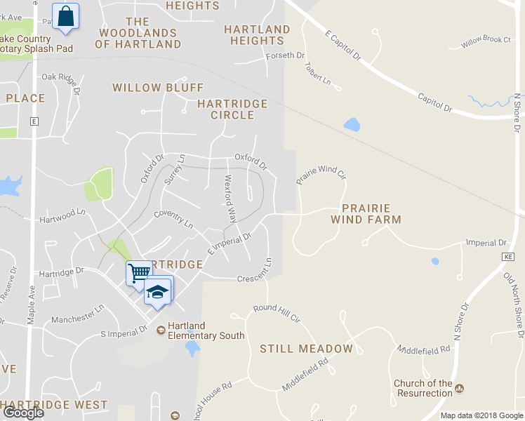 map of restaurants, bars, coffee shops, grocery stores, and more near 930 East Imperial Drive in Hartland