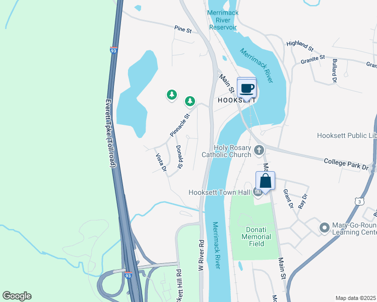 map of restaurants, bars, coffee shops, grocery stores, and more near 14 Cyr Drive in Hooksett