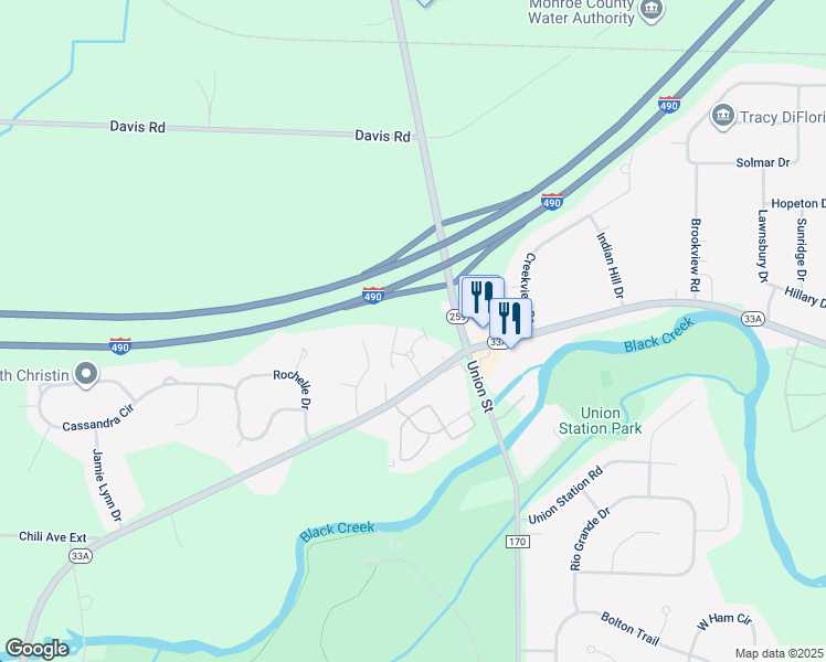 map of restaurants, bars, coffee shops, grocery stores, and more near 30 Stenwick Drive in Monroe County