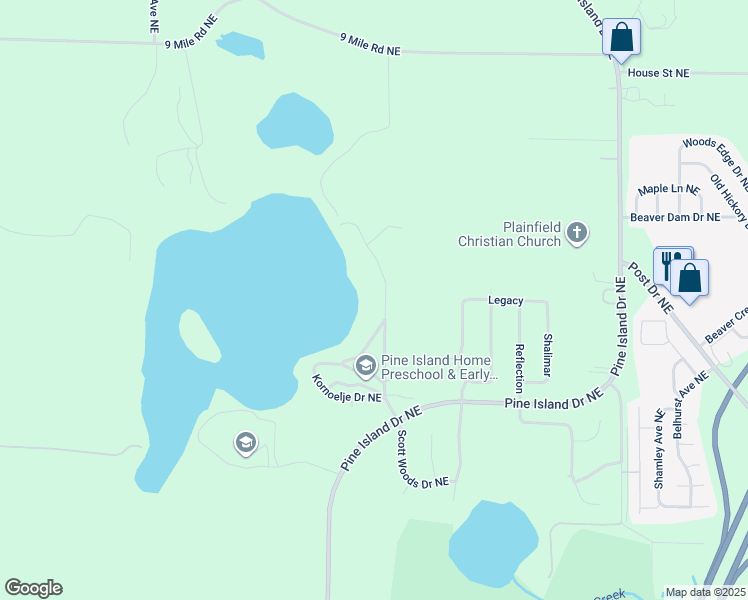 map of restaurants, bars, coffee shops, grocery stores, and more near 7171 Ketchel Drive Northeast in Comstock Park