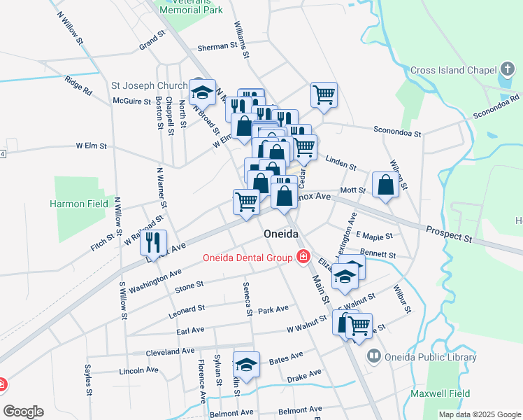 map of restaurants, bars, coffee shops, grocery stores, and more near 136 New York 365A in Oneida