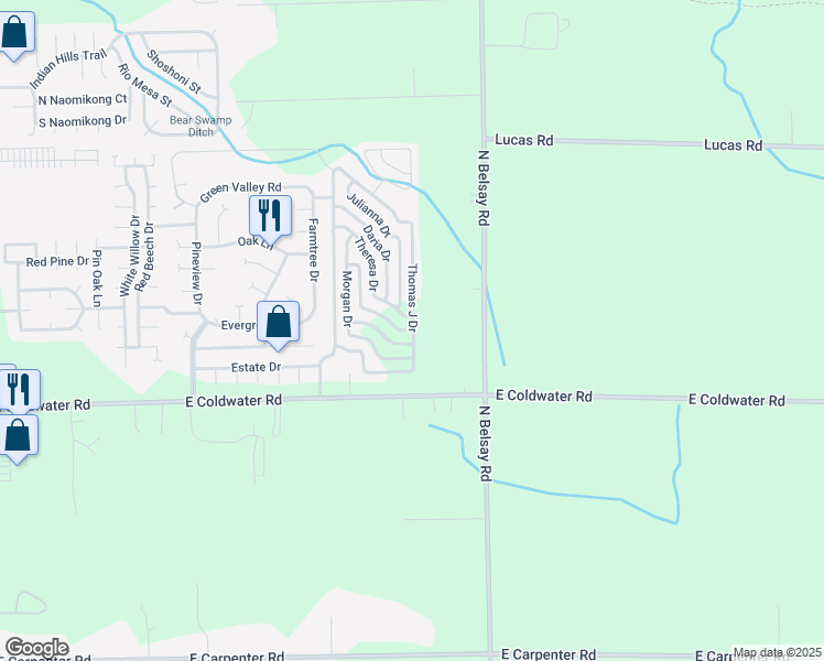 map of restaurants, bars, coffee shops, grocery stores, and more near 798 Shafica Drive in Flint