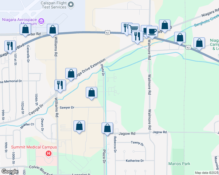 map of restaurants, bars, coffee shops, grocery stores, and more near 2169 Violet Circle in Niagara Falls