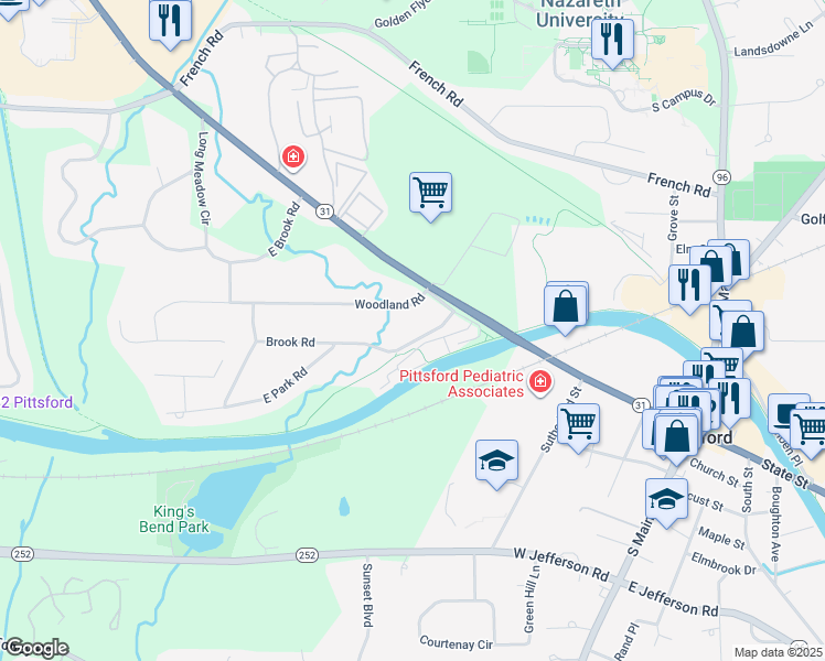 map of restaurants, bars, coffee shops, grocery stores, and more near 7 Brook Road in Pittsford