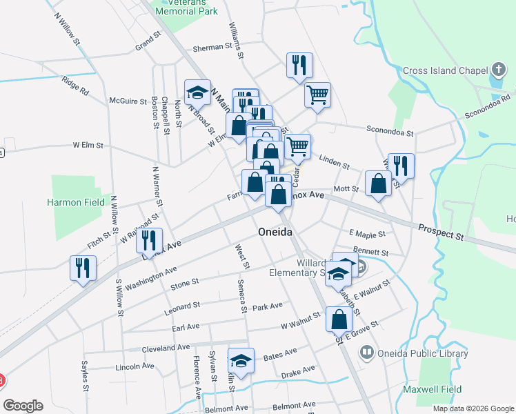map of restaurants, bars, coffee shops, grocery stores, and more near 136 New York 365A in Oneida