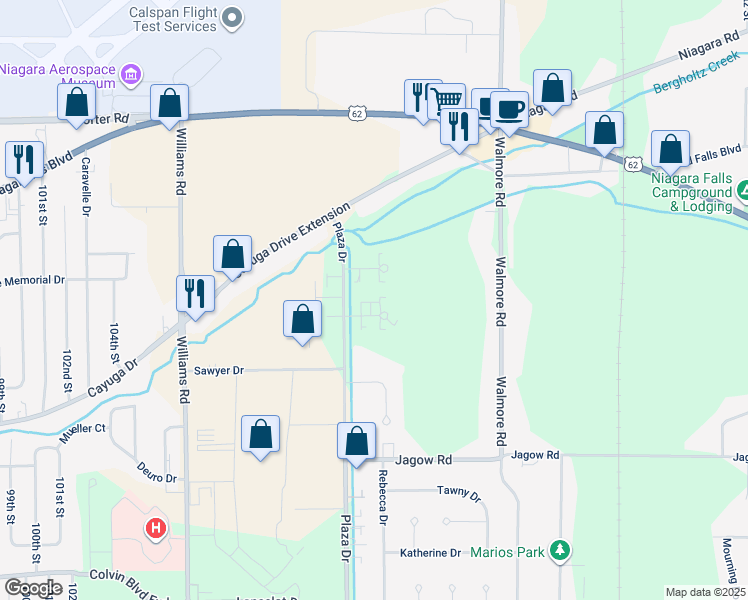 map of restaurants, bars, coffee shops, grocery stores, and more near 2169 Violet Circle in Niagara Falls