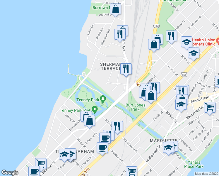 map of restaurants, bars, coffee shops, grocery stores, and more near 1618 Fordem Avenue in Madison