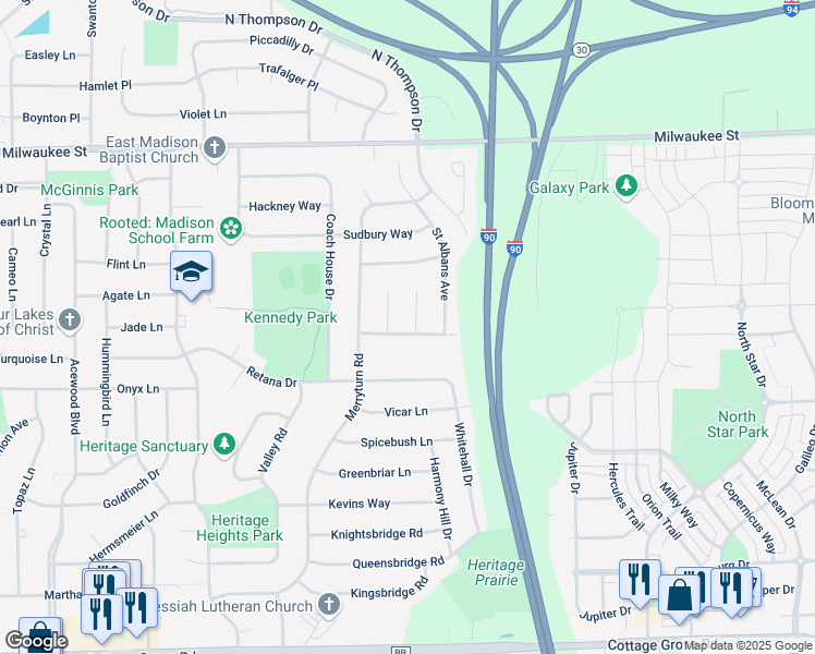map of restaurants, bars, coffee shops, grocery stores, and more near 226 Portsmouth Way in Madison