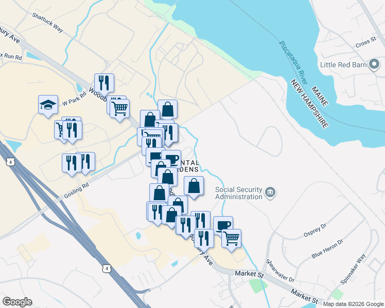 map of restaurants, bars, coffee shops, grocery stores, and more near 313 Oriental Gardens in Portsmouth