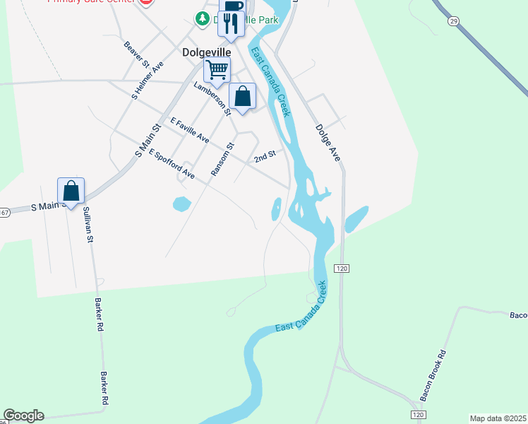 map of restaurants, bars, coffee shops, grocery stores, and more near 98 Van Buren Street in Dolgeville