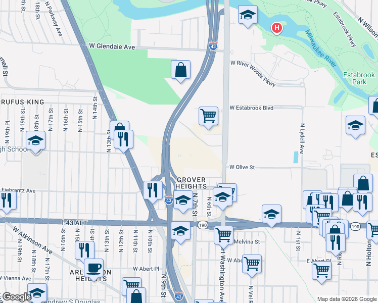 map of restaurants, bars, coffee shops, grocery stores, and more near 4 in Milwaukee