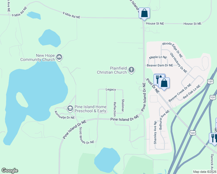 map of restaurants, bars, coffee shops, grocery stores, and more near 7170 Sovereign Drive Northeast in Comstock Park