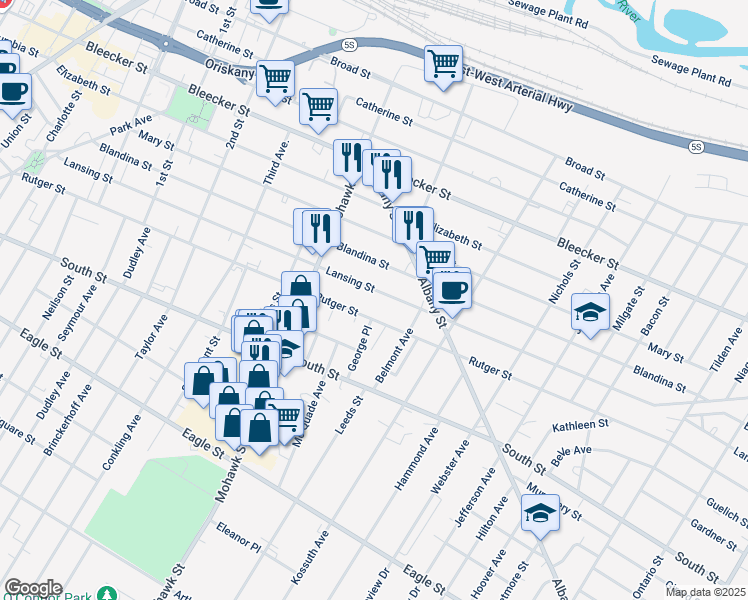 map of restaurants, bars, coffee shops, grocery stores, and more near 739 Rutger Street in Utica