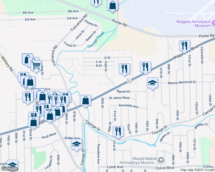 map of restaurants, bars, coffee shops, grocery stores, and more near in Niagara Falls