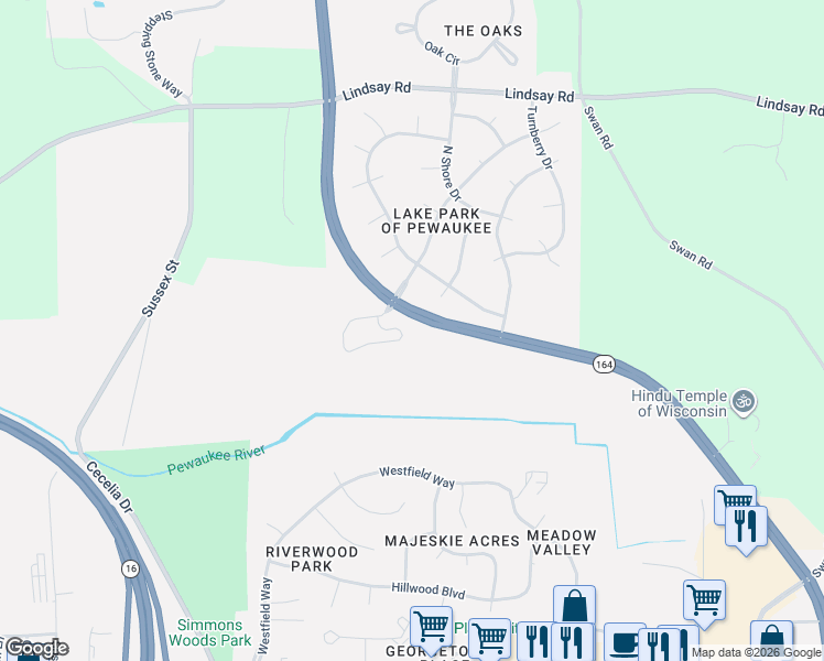 map of restaurants, bars, coffee shops, grocery stores, and more near 652 Pewaukee Road in Pewaukee