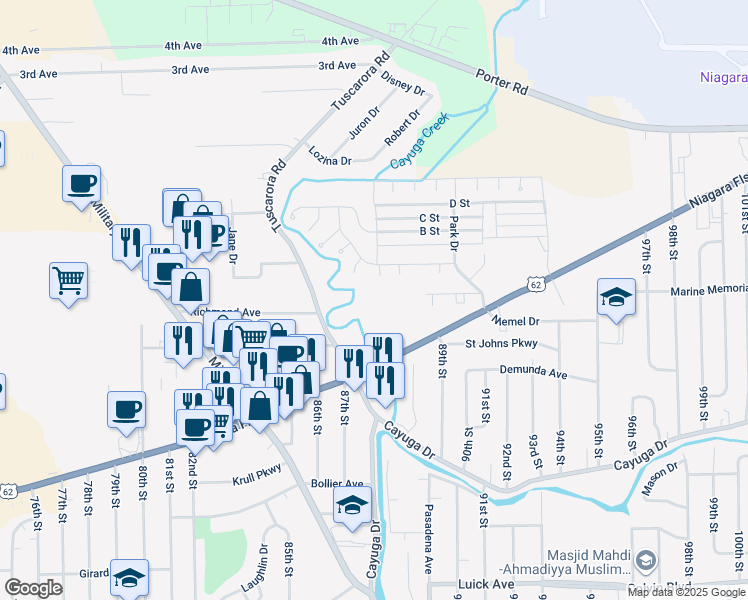map of restaurants, bars, coffee shops, grocery stores, and more near in Niagara Falls
