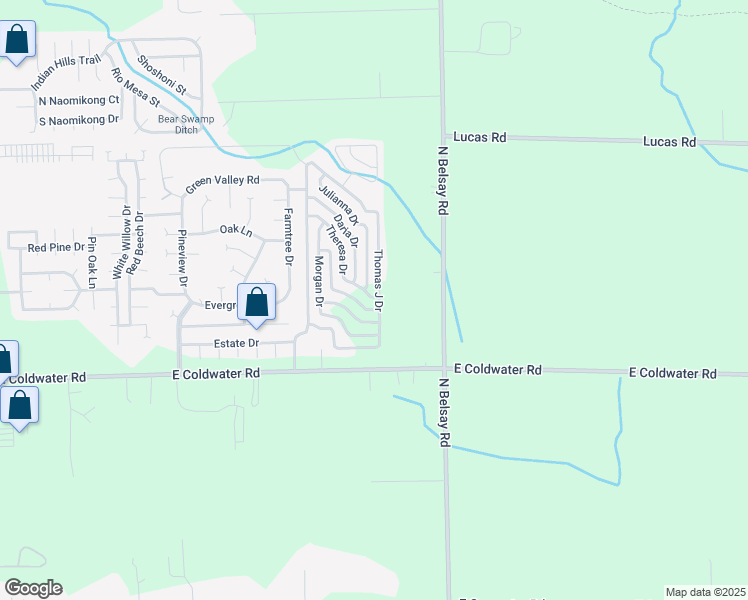 map of restaurants, bars, coffee shops, grocery stores, and more near 807 Theresa Drive in Flint