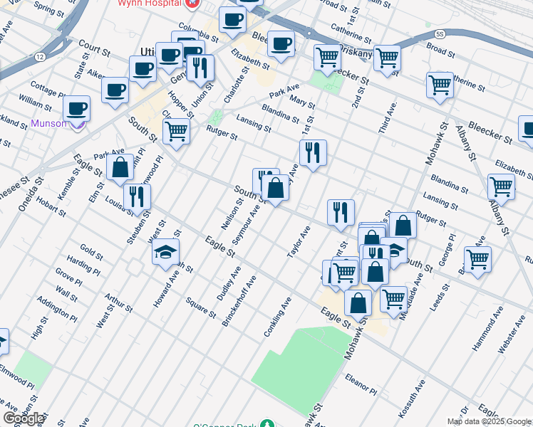 map of restaurants, bars, coffee shops, grocery stores, and more near in Utica
