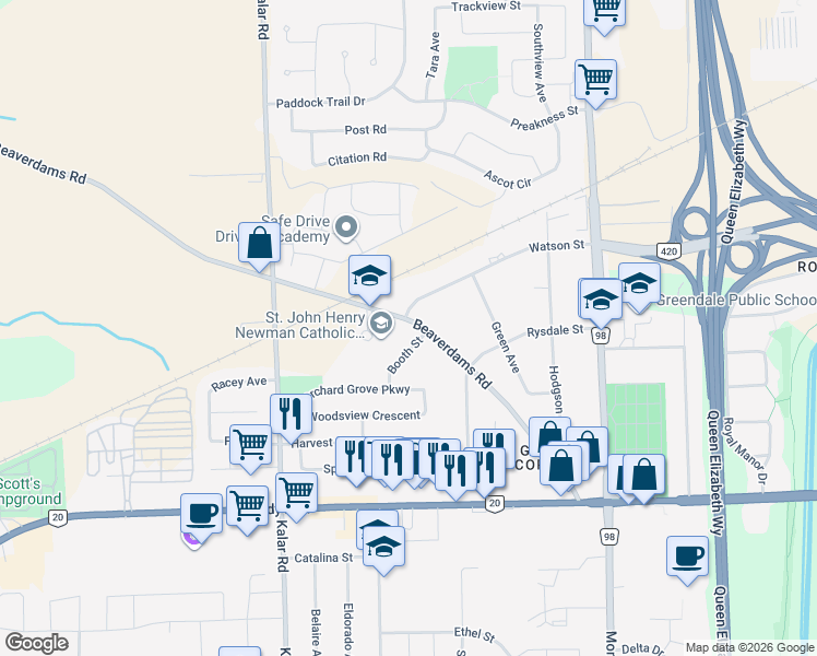 map of restaurants, bars, coffee shops, grocery stores, and more near in Niagara Falls