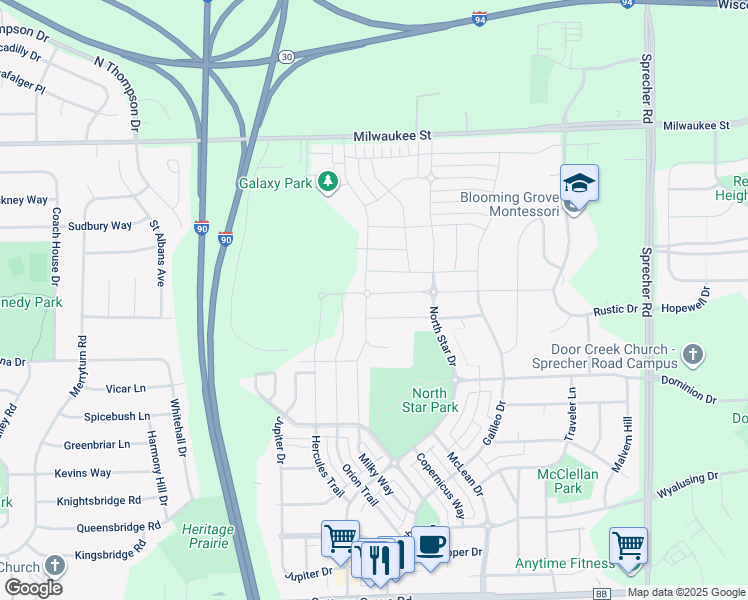 map of restaurants, bars, coffee shops, grocery stores, and more near 403 Milky Way in Madison