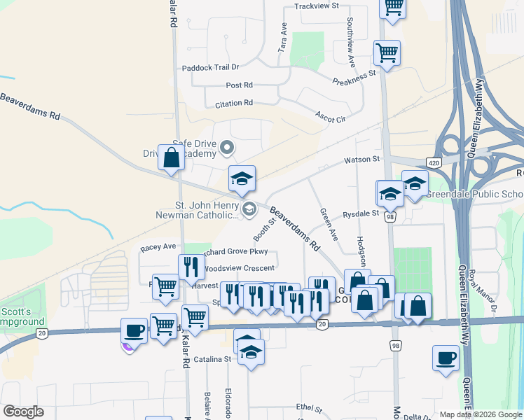map of restaurants, bars, coffee shops, grocery stores, and more near in Niagara Falls