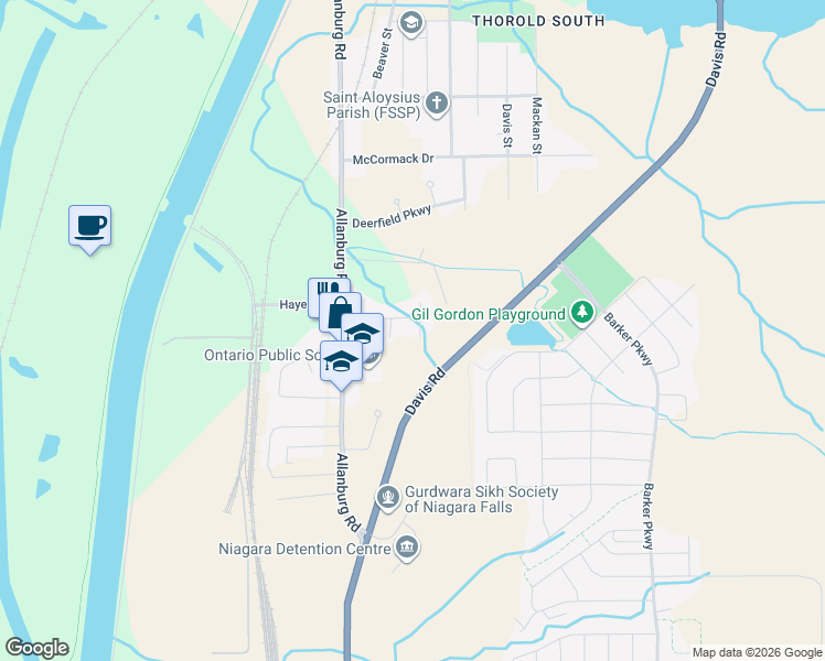 map of restaurants, bars, coffee shops, grocery stores, and more near 6 Swayze Court in Thorold