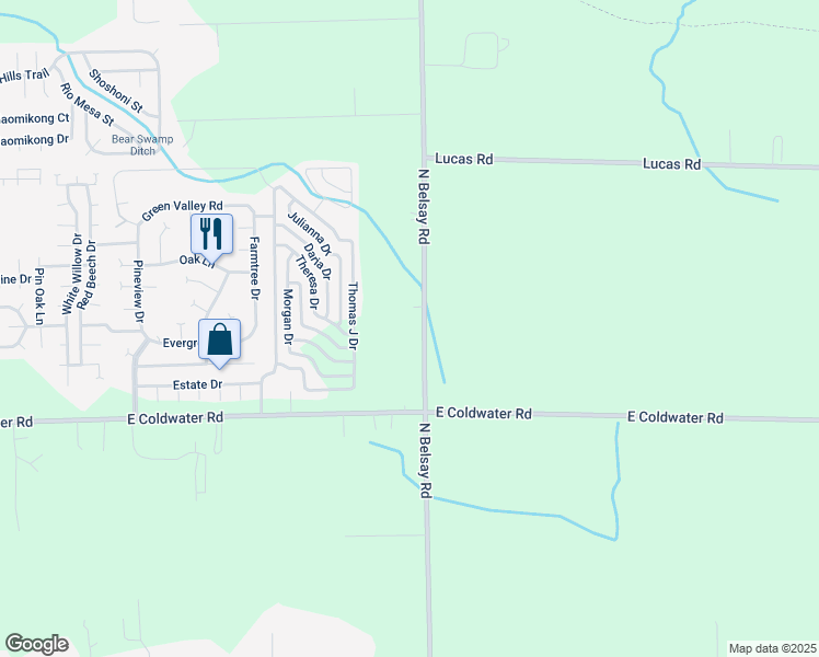 map of restaurants, bars, coffee shops, grocery stores, and more near 6061 North Belsay Road in Flint
