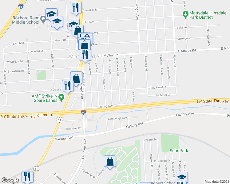 map of restaurants, bars, coffee shops, grocery stores, and more near 504 Boulevard Street in Syracuse