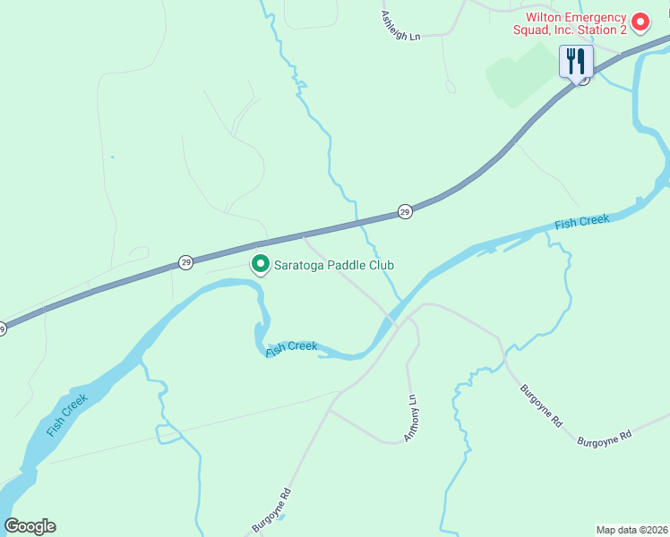 map of restaurants, bars, coffee shops, grocery stores, and more near 117 Bryant Bridge Road in Saratoga Springs