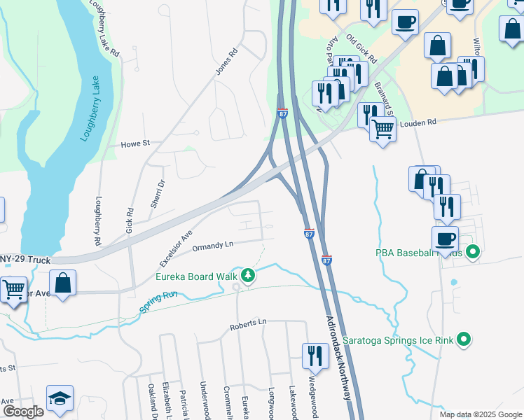 map of restaurants, bars, coffee shops, grocery stores, and more near 2125 Whistler Court in Saratoga Springs