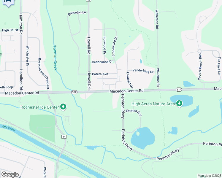 map of restaurants, bars, coffee shops, grocery stores, and more near 36 Sunburst Circle in Fairport