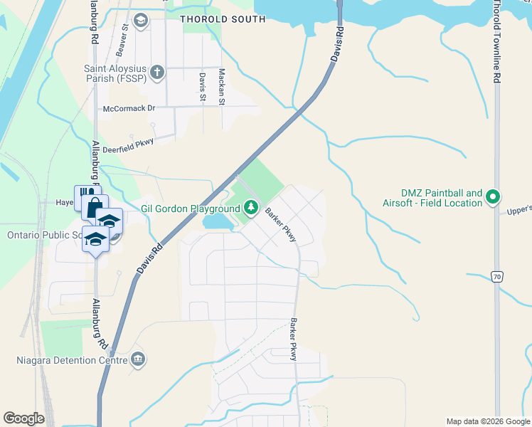map of restaurants, bars, coffee shops, grocery stores, and more near in Thorold