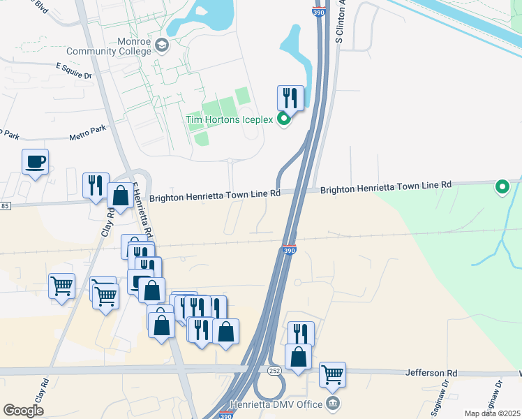 map of restaurants, bars, coffee shops, grocery stores, and more near 220 Community Manor Drive in Rochester