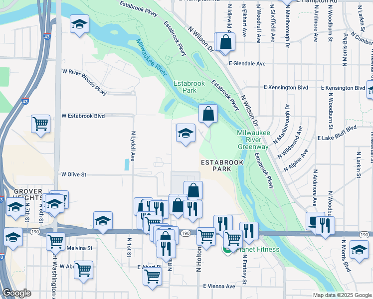 map of restaurants, bars, coffee shops, grocery stores, and more near 4200 North Holton Street in Milwaukee