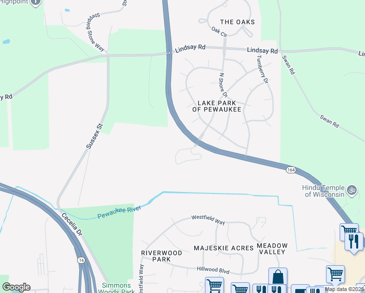 map of restaurants, bars, coffee shops, grocery stores, and more near 542 Pewaukee Road in Pewaukee