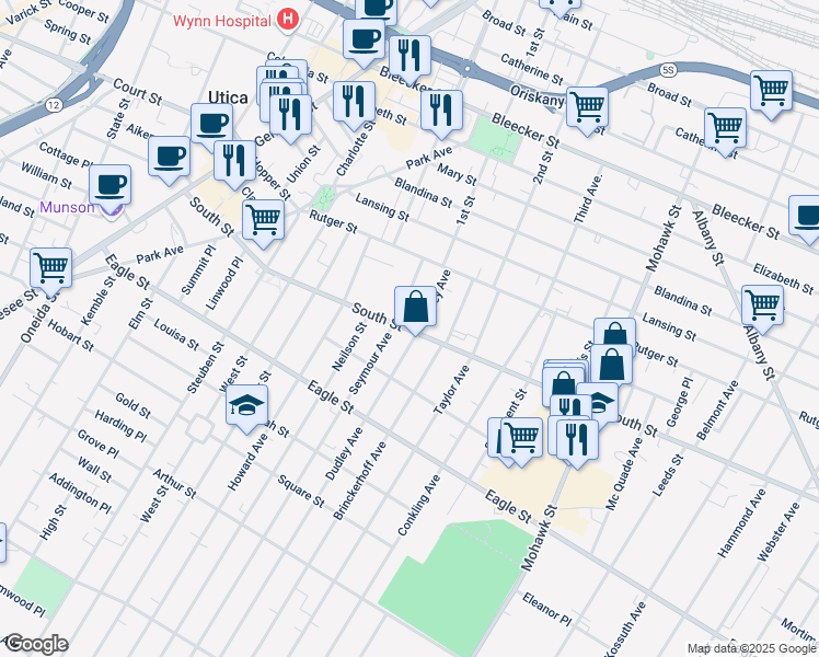 map of restaurants, bars, coffee shops, grocery stores, and more near 1016 Dudley Avenue in Utica