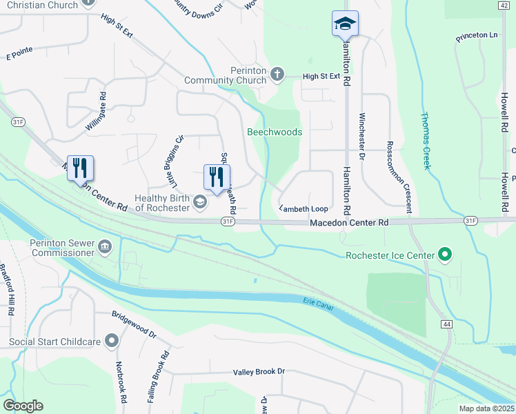 map of restaurants, bars, coffee shops, grocery stores, and more near 6 Camden Court in Fairport