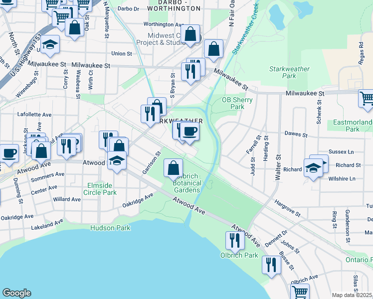 map of restaurants, bars, coffee shops, grocery stores, and more near 109 South Fair Oaks Avenue in Madison