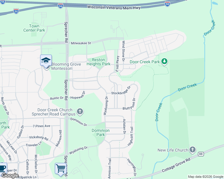 map of restaurants, bars, coffee shops, grocery stores, and more near 325 Wyalusing Drive in Madison