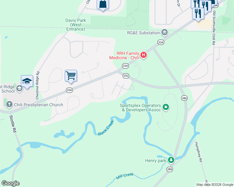 map of restaurants, bars, coffee shops, grocery stores, and more near 219 Autumn Chapel Way in Rochester