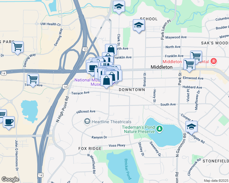 map of restaurants, bars, coffee shops, grocery stores, and more near 1811 Parmenter Street in Middleton