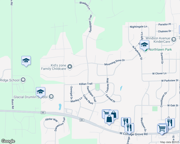map of restaurants, bars, coffee shops, grocery stores, and more near 4520 Sandpiper Trail in Cottage Grove