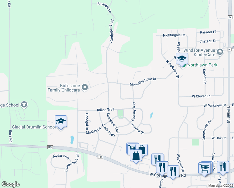 map of restaurants, bars, coffee shops, grocery stores, and more near 4520 Sandpiper Trail in Cottage Grove